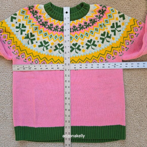 NWOT Pink Fair Isle Knit Sweater Shamrock Design - Picture 2 of 7
